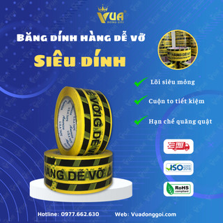 Băng Dính Hàng Dễ Vỡ 1kg/cuộn, Xin Nhẹ Tay Băng Keo Logo Hàng Dễ Vỡ, Màu Vàng Đen, Lõi Siêu Mỏng