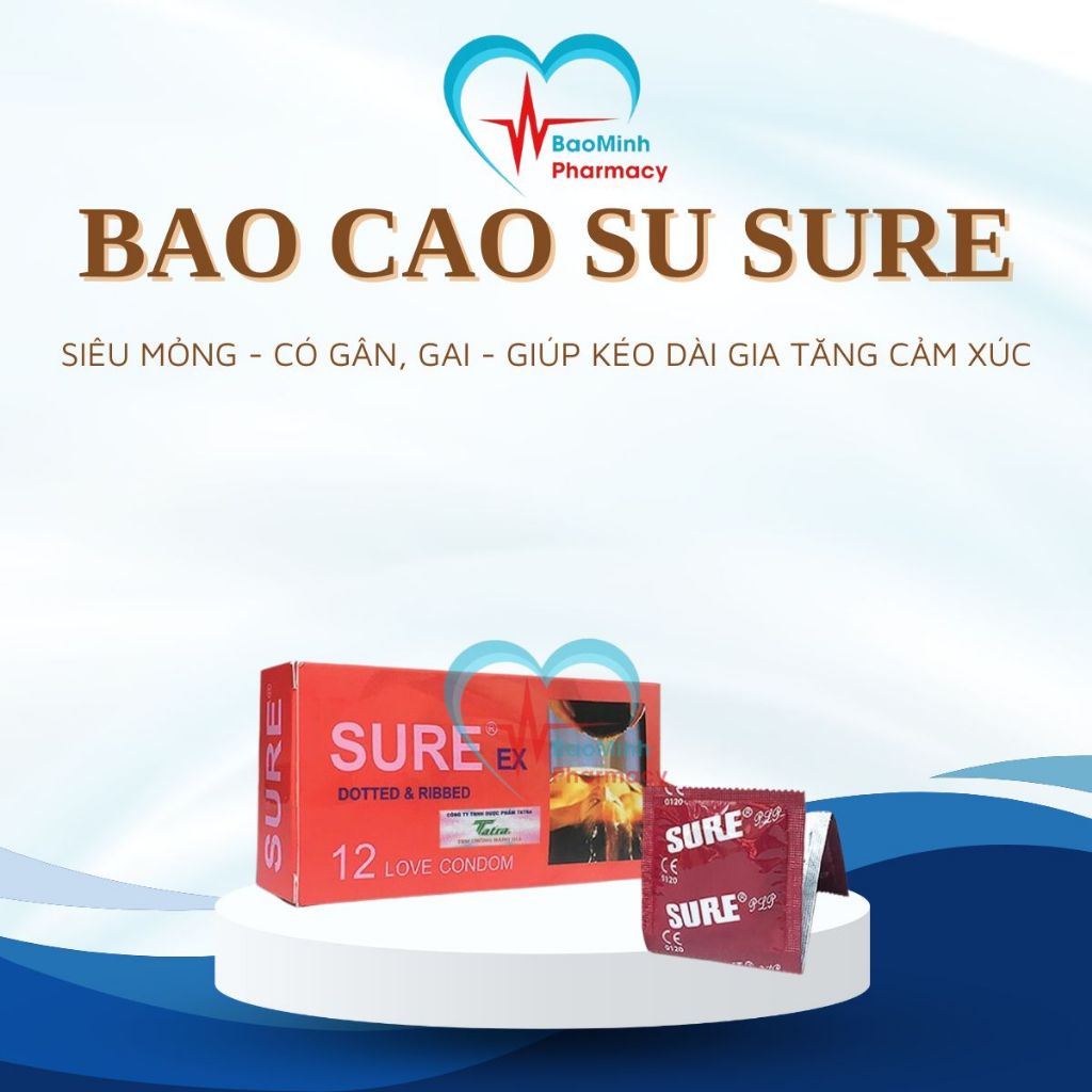 Bao Cao Su Sure Siêu Mỏng, Có Gân, Gai, Giúp Kéo Dài Gia Tăng Cảm Xúc Cuộc Yêu Hộp 12 Cái
