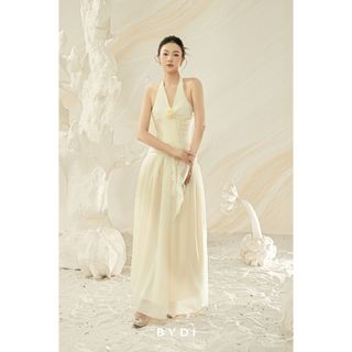 Đầm Nữ Cổ V Phối Hoa Khoét Lưng Thiết Kế Tùng Nhúng Sang Trọng BYDI Design | HEBE DRESS