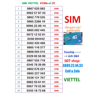 Sim viettel số đẹp 22