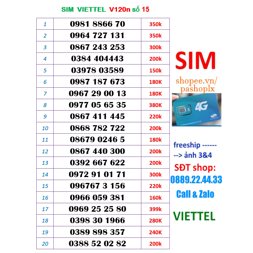 Sim viettel số đẹp 15