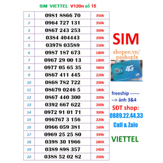 Sim viettel số đẹp 15