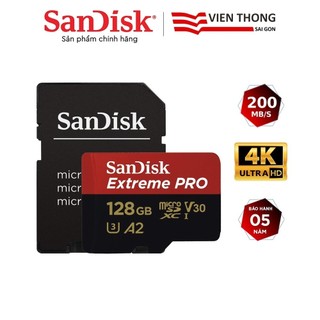 Thẻ nhớ microSDXC SanDisk Extreme Pro 128GB UHD 4K video V30 A2 tốc độ upto 200MB/s + Adapter (SDSQXCY-128G-GN6MA)