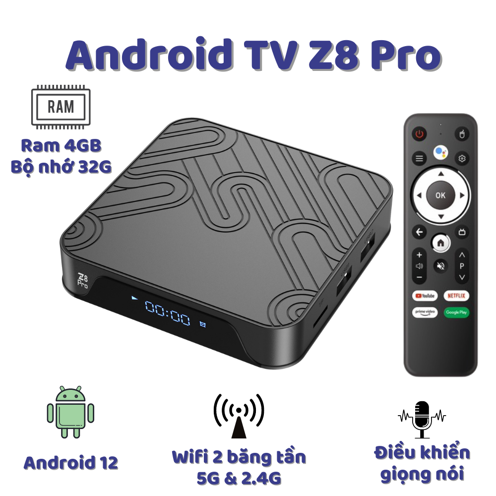 Android Tivi Box Magicsee Z8 Pro - Android 12 - Ram 4GB - Bộ nhớ 32GB - Phiên Bản 2024