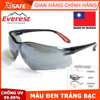 Kính bảo hộ Everest EV204 Kính chống tia UV, chống bụi đọng sương bảo vệ mắt khi đi xe, lao động, tròng đen tráng bạc