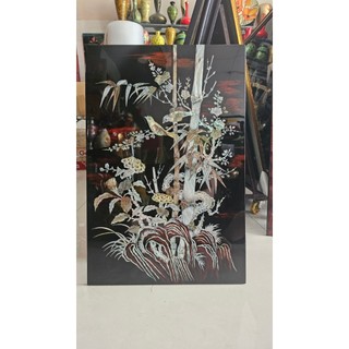 Tranh sơn mài cúc trúc hồng mai cẩn ốc chìm hàng xuất khẩu 40x60 cm