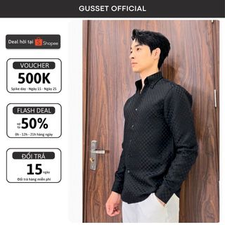 Áo Sơ Mi Nam Dài Tay Cánh Én GUSSET, Sơ Mi Đen SMP09 Vải Tapta Đứng Form Thoáng Mát Thấm Hút Mồ Hôi