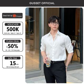 Áo Sơ Mi Nam Dài Tay Trơn Giấu Cúc GUSSET Form Rộng Lịch Sự Chất Vải Lụa Chéo Mềm Mịn Style Hàn Quốc