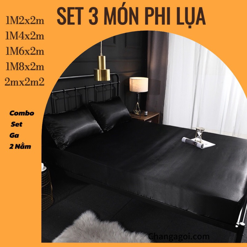 Bộ ga phi lụa, Bộ ga gối, Set Ga Phi lụa (1 Ga-2 Vỏ nằm)