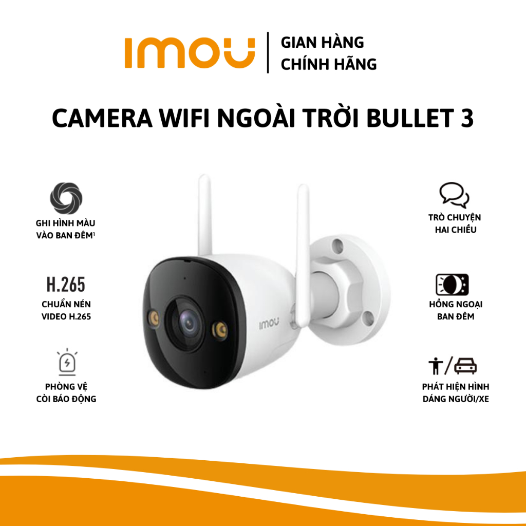 Camera Wifi Ngoài Trời IMOU BULLET 3 Có Màu Đêm Đàm Thoại 2 Chiều Phát Hiện Người Bảo Hành 2 Năm | BigBuy360 - bigbuy360.vn