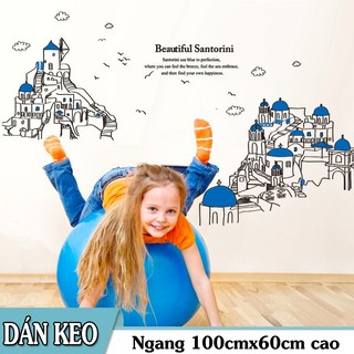 Decal trang trí tranh vẽ Thành phố lớn Xanh Dương