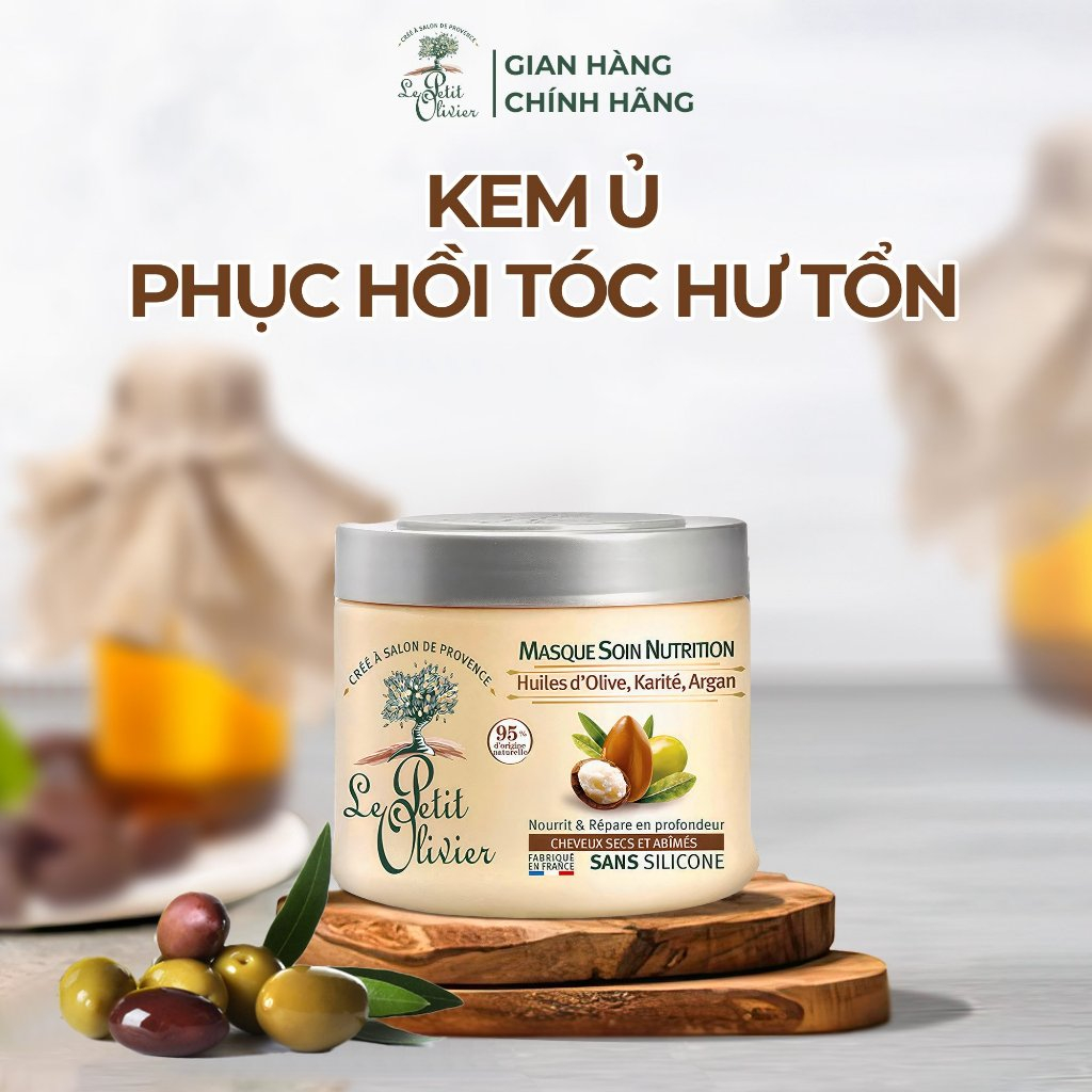 Kem ủ tóc Le Petit Olivier phục hồi và nuôi dưỡng tóc chuyên sâu tinh chất Argan, Bơ Hạt Mỡ, dầu Olive 330ml