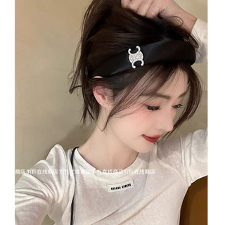Bờm tóc nữ bản to vải lụa đen đính đá sang chảnh MB962