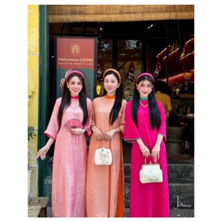 Áo Dài Cách Tân Nữ Dáng Suông Cổ Và Tay Phối Cách Điệu Vải Gấm Đẹp - DUTE024