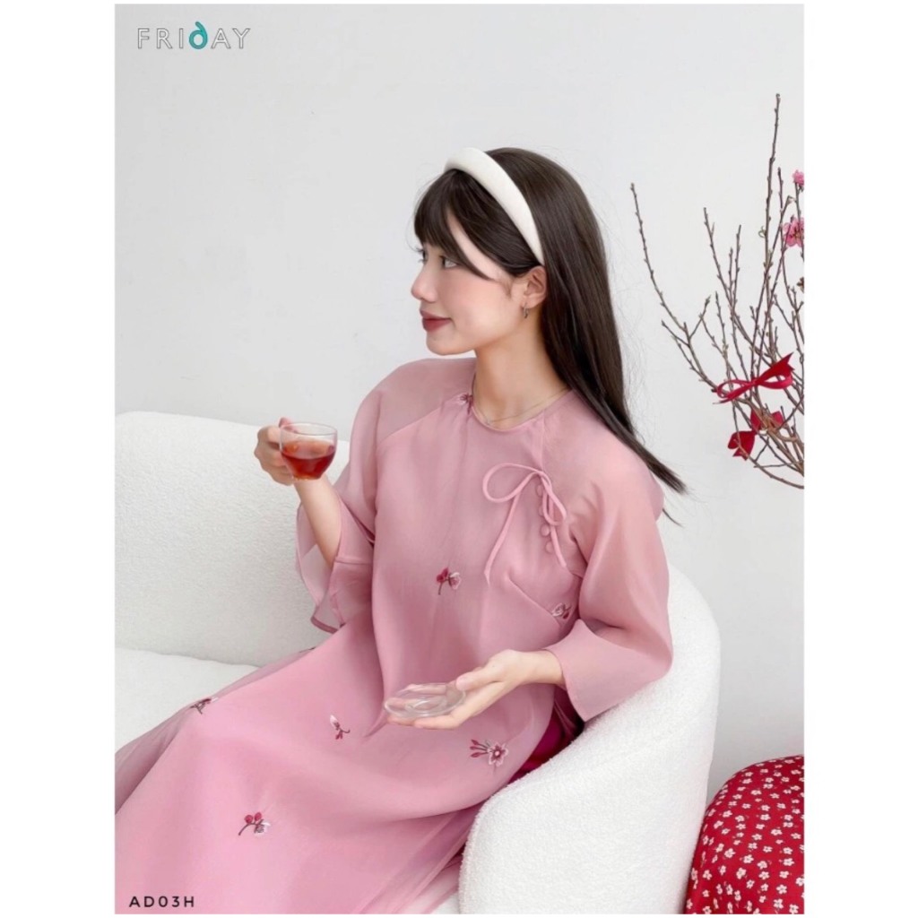 Áo Dài Hinh Duyệt tơ thêu cao cấp 4 tà cho nữ - DUTE024