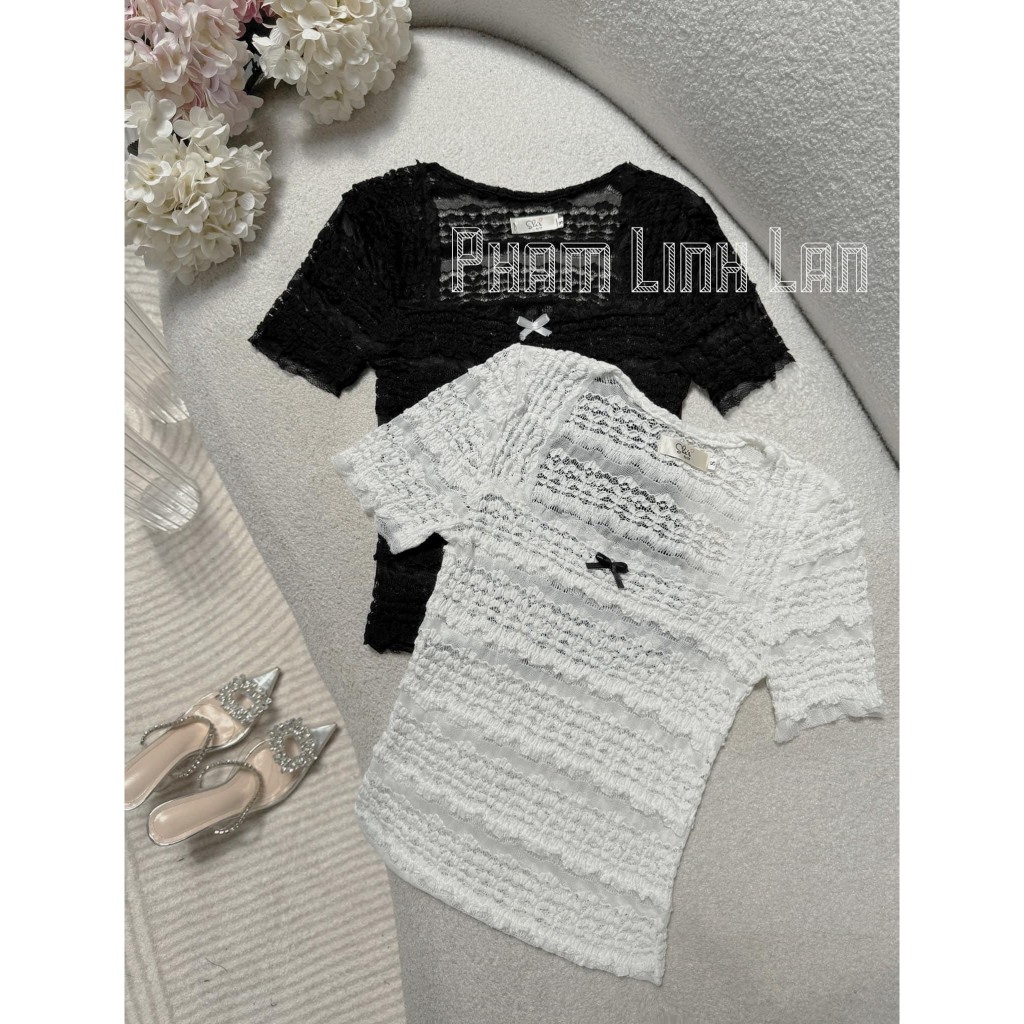 Set áo ren dài tay kèm quần   đùi bồng, set đồ nữ áo thun dài tay đính nơ mix váy 2 lớp TKCC LOẠI 1