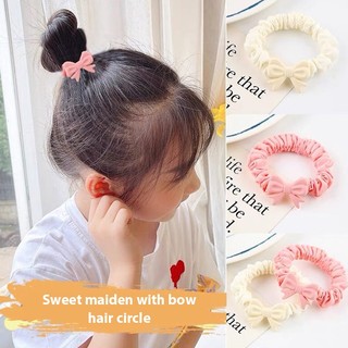 🌈Patrackiy✨Cột tóc vải scrunchies hàn quốc kèm nơ HỒNG KEM dễ thương