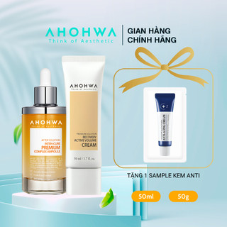 Combo Chống Lão Hóa, Nâng Cơ AHOHWA Ampoule Premium, Kem Chống Lão Hóa AHOHAW Active Volume Cream