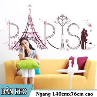 Decal trang trí tường - Tháp PARIS Bướm Hồng Romantic