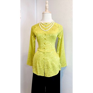 B.A104 - Áo Bà Ba Gấm Đồng Tiền Nút Bọc Cổ Tròn Dây Kéo Tay Dài - Hân Nguyễn Áo Bà Ba