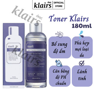 Toner dưỡng ẩm, Nước cân bằng da Klairs 180ml không mùi, dưỡng ẩm tức thì – Nước hoa hồng dưỡng ẩm