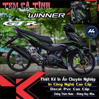 Tem xe winner 150 v1 màu đen bóng,mẫu tem chế gtr xanh lá nổi bật,in chất liệu decal trắng 3 lớp không bay màu