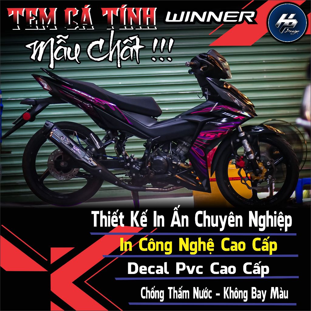 Tem lửa màu tím dán cho xe winner 150 v1 dàn áo đen bóng độ kiểng,tem rời,in chất liệu decal trắng c