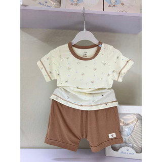  Bộ cộc tay cho bé mà trắng hình gấu phối quần nâu