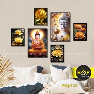 Set 6 tranh phật giáo tráng trí phòng thờ, tranh dán tường, tranh treo phòng khách, đồ trang trí nhà cửa, có sẵn keo.