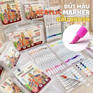  Bút Màu Acrylic Marker Đầu Mềm Vẽ Đa Chất Liệu BAOKE Bộ 12 24 36 48 60 - Bút Sơn Không Trôi Đầu Brush BAOKE 