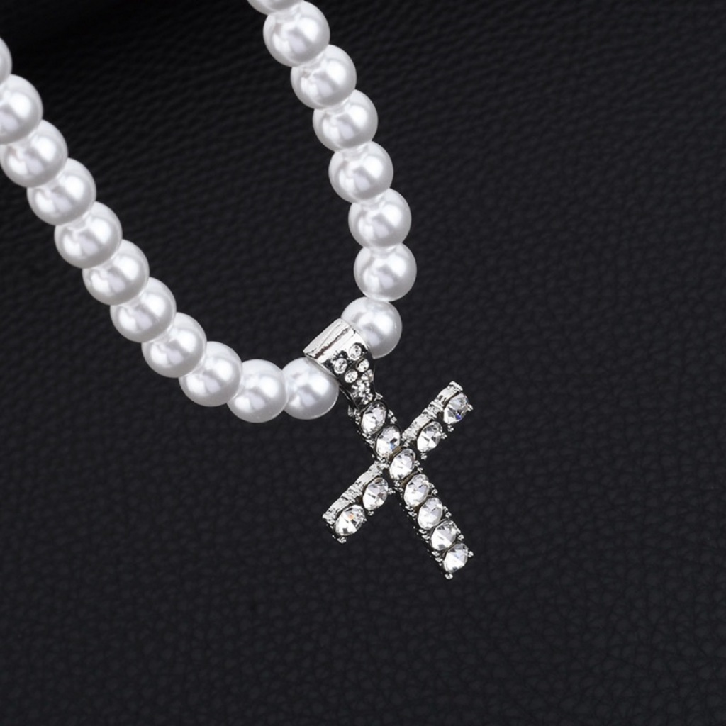 Dây chuyền ngọc trai nam, Vòng cổ nam chuỗi hạt chữ thập phong cách hiphop cá tính