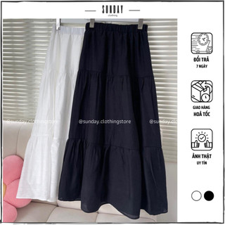 Chân Váy Trắng Dài 3 Tầng, Chân Váy Tầng Xoè Midi Hàn Quốc Freesize - Sunday Clothing CV050