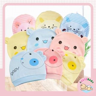 Mũ sơ sinh cotton tai gấu hoạ tiết đáng yêu