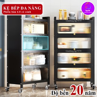 Kệ Bếp Đa năng Tủ Bếp Có Cánh Kệ Để Đồ Trạn Bát Tủ Gia Vị Nhà Bếp Để Lò Vi Sóng 3 4 5 Tầng Có Bánh Xe HP7979