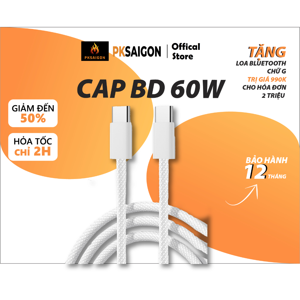 Dây Cáp Sạc Nhanh PD Type C 60w Cho ip15 15plus 15pro max mac PKSAIGON OFFICAL .