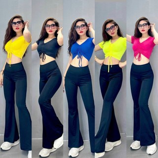 Bộ Đồ Tập Thể Thao Nữ Áo Croptop Quần Ống Loe Tập Gym Tập Yoga Thể Thao Cao Cấp