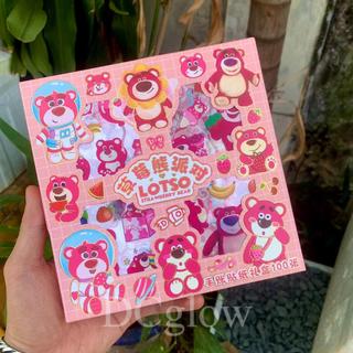 Hộp 100 Tấm Sticker Gấu Dâu Gấu Lotso Lotto Bear Hình Dán Chống Nước Trang Trí hộp bút, phòng học, đồ chơi trẻ em