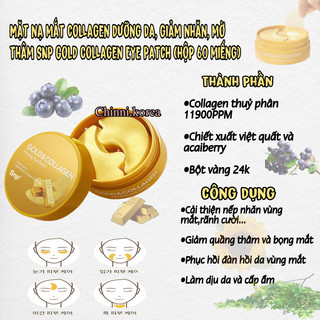 Mặt nạ mắt collagen dưỡng da, giảm nhăn, mờ thâm SNP Gold Collagen Eye Patch