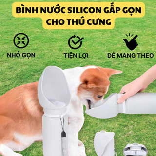 Bình uống nước silicon gấp gọn tiện lợi cho thú cưng, bình uống nước cầm tay cho chó mèo - Petiu