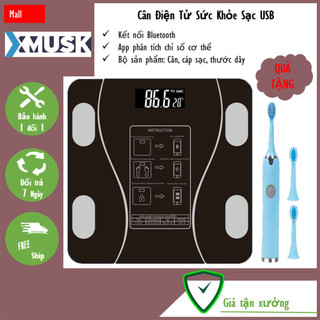 Cân Điện Tử Sức Khỏe XMUSK Kết Nối Bluetooth, Sạc USB, Độ Chính Xác Cao  (Tặng Thước Dây Đo Eo)