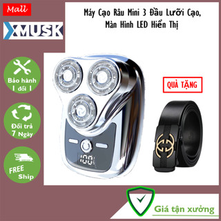 Máy Cạo Râu Mini Cao Cấp Xmusk, Màn Hình LED Hiển Thị, 3 Đầu Lưỡi Cạo Chống Nước, Cáp Sạc Type-C