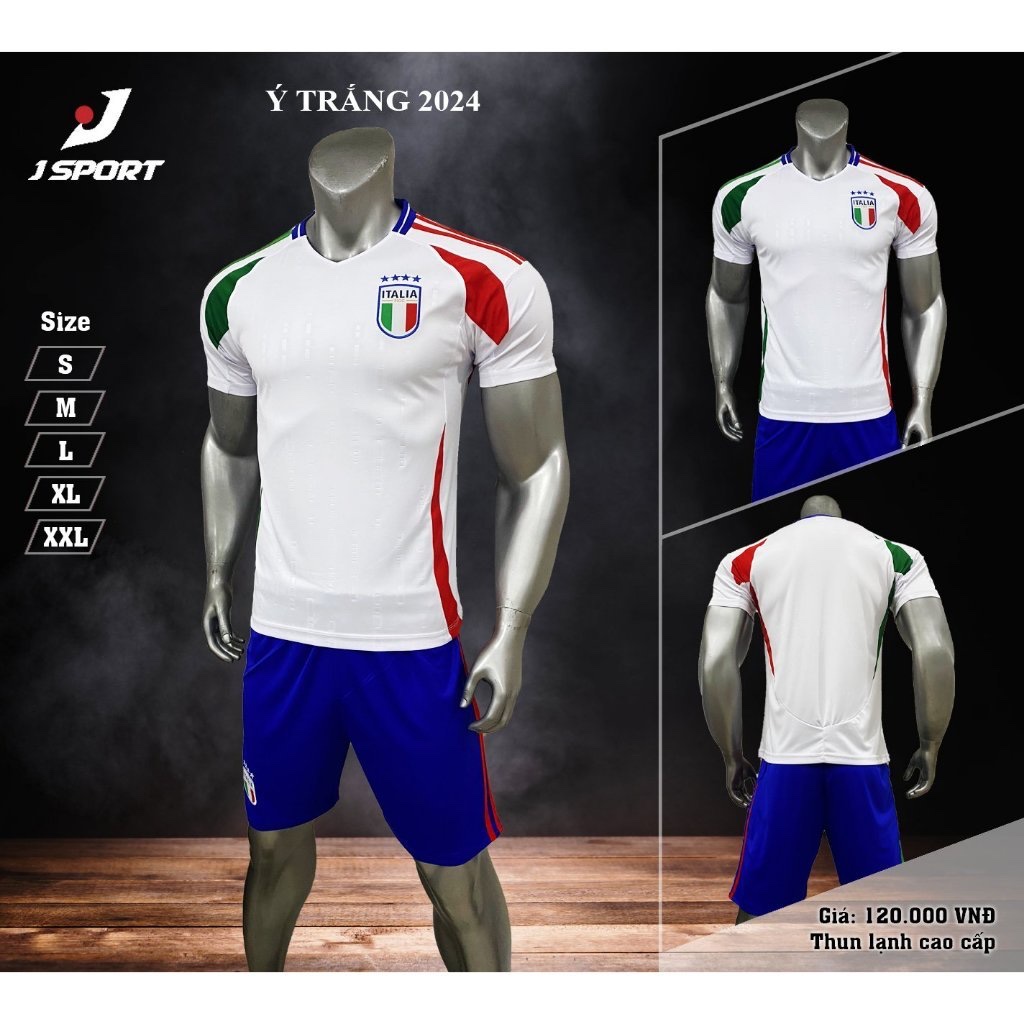 Bộ Quần Áo Bóng Đá Đội Tuyển Ý Italia Trắng 8kg - 88kg - Đồ Đá Banh 2024 - Logo Thêu - Vải Thun Lạnh Mát, Bền - TR Sport