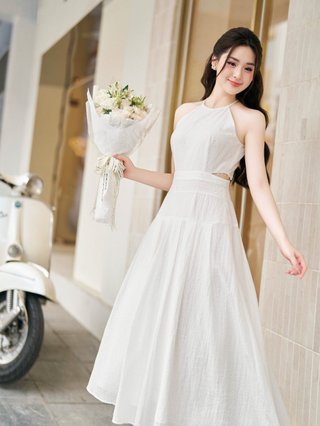 Váy maxi cổ yếm xẻ eo Charme 403024
