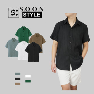 Áo sơ mi nam cộc tay Soonvn, kiểu dáng basic,chất liệu đũi hàn gân nổi thấm hút mồ hôi PL04