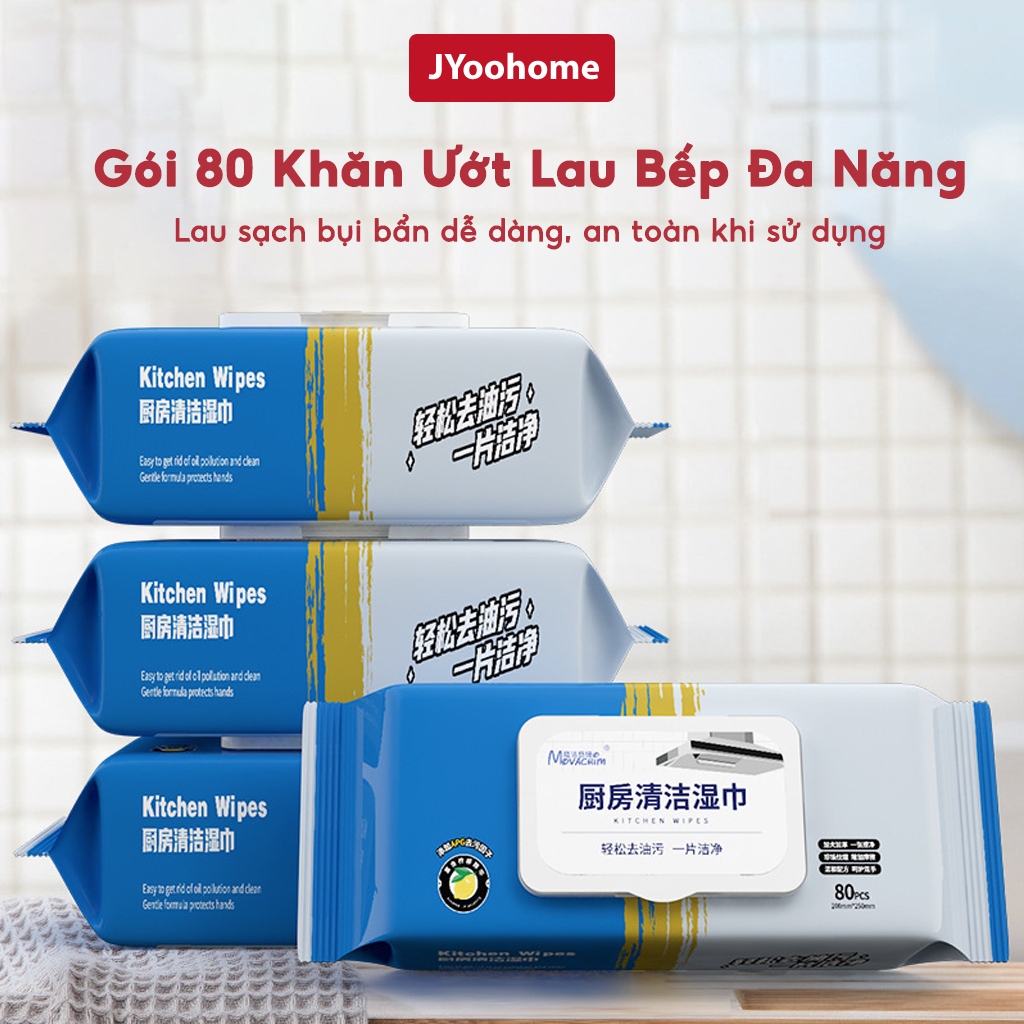 Gói 80 Khăn ướt lau bếp đa năng JYoohome Giấy lau bàn bếp bát đĩa cốc chén cọ rửa đa năng an toàn