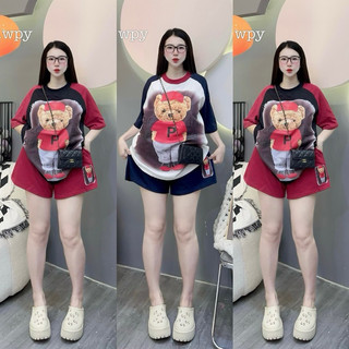  Set bộ đùi chất cotton su form rộng tay lỡ - Gấu P set
