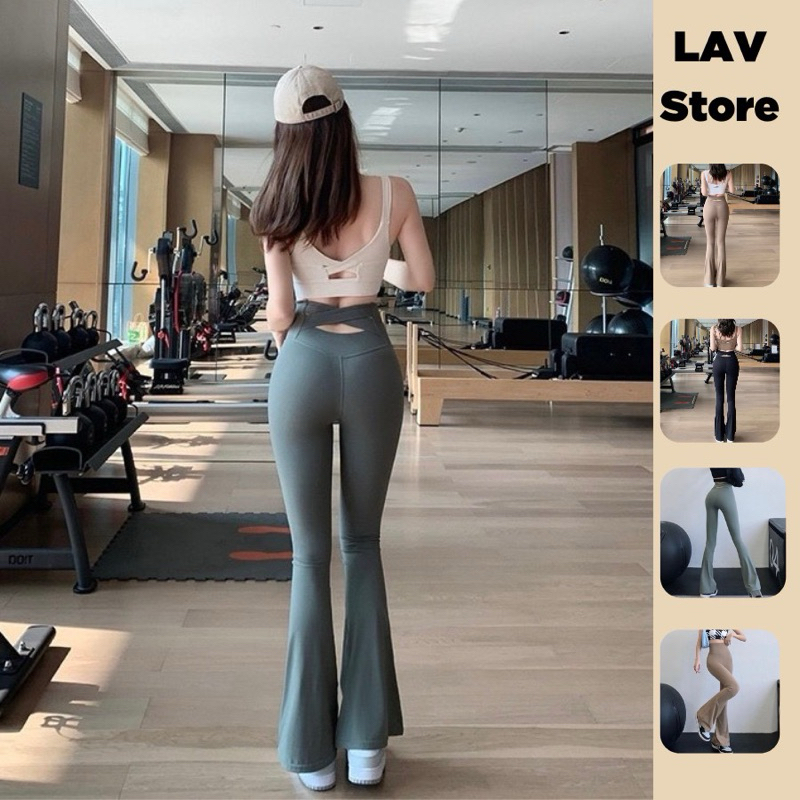 Quần legging ống loe tập yoga, thể thao cạp cao gen bụng nâng mông chất thun lạnh lulu - LAV Store