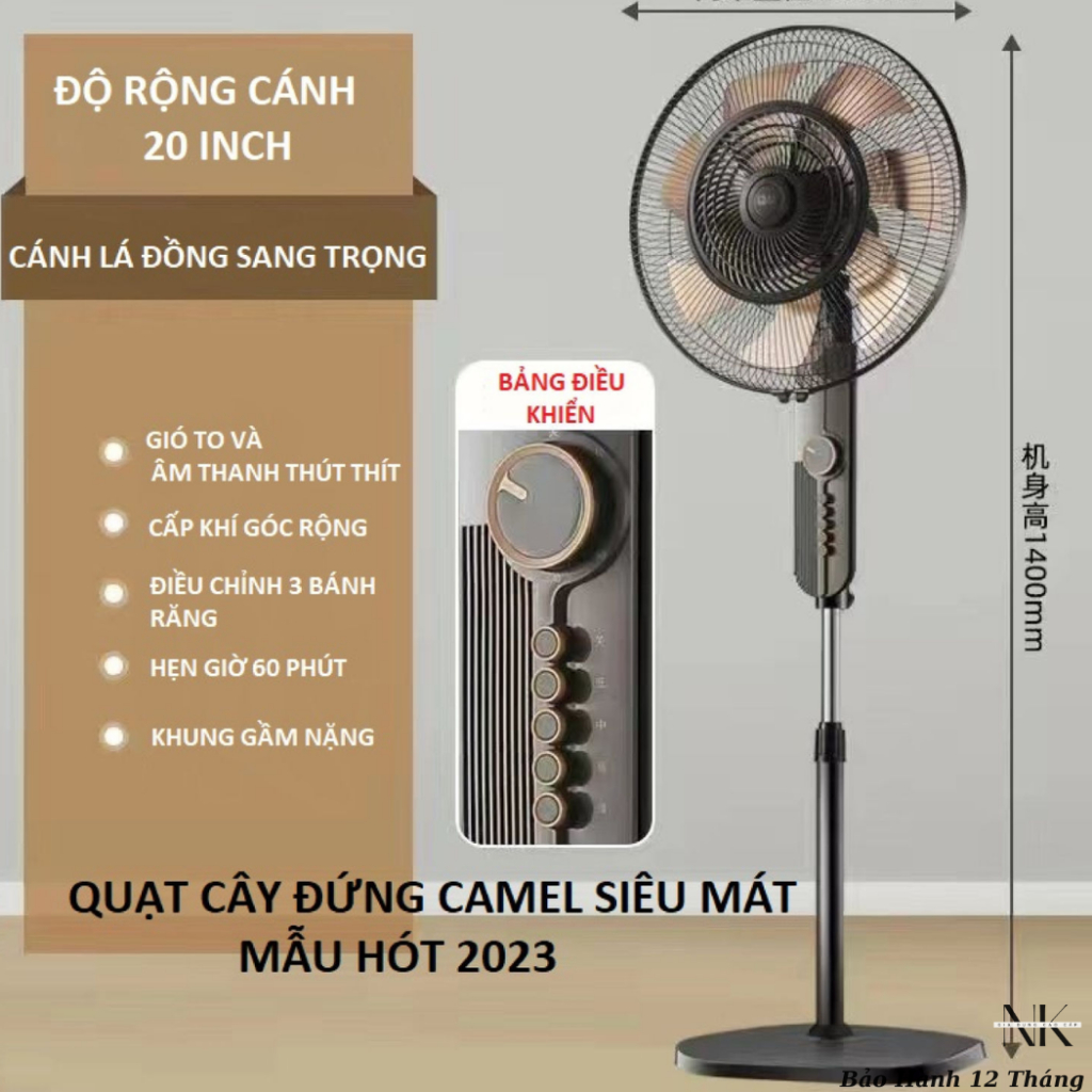 Quạt Điện - Quạt Cây Đứng CAMEL Chính Hãng Công Suất 60W 4 Tốc Độ Gió Êm Ái Bảo Hành 12 Tháng