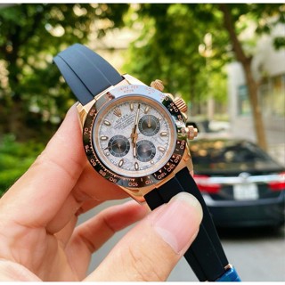 Đồng hồ Nam Rolex máy nhật-Đồng hồ cơ Automatic Rolex 3 nút KIM DẠ QUANG mặt xám dây cao su size 41-42 mm bảo hành 2 năm