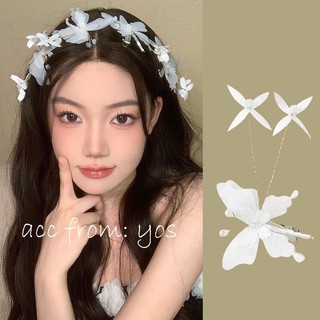 Kẹp tóc butterfly voan phối tua rua hoa nhí xinh xắn cho nữ